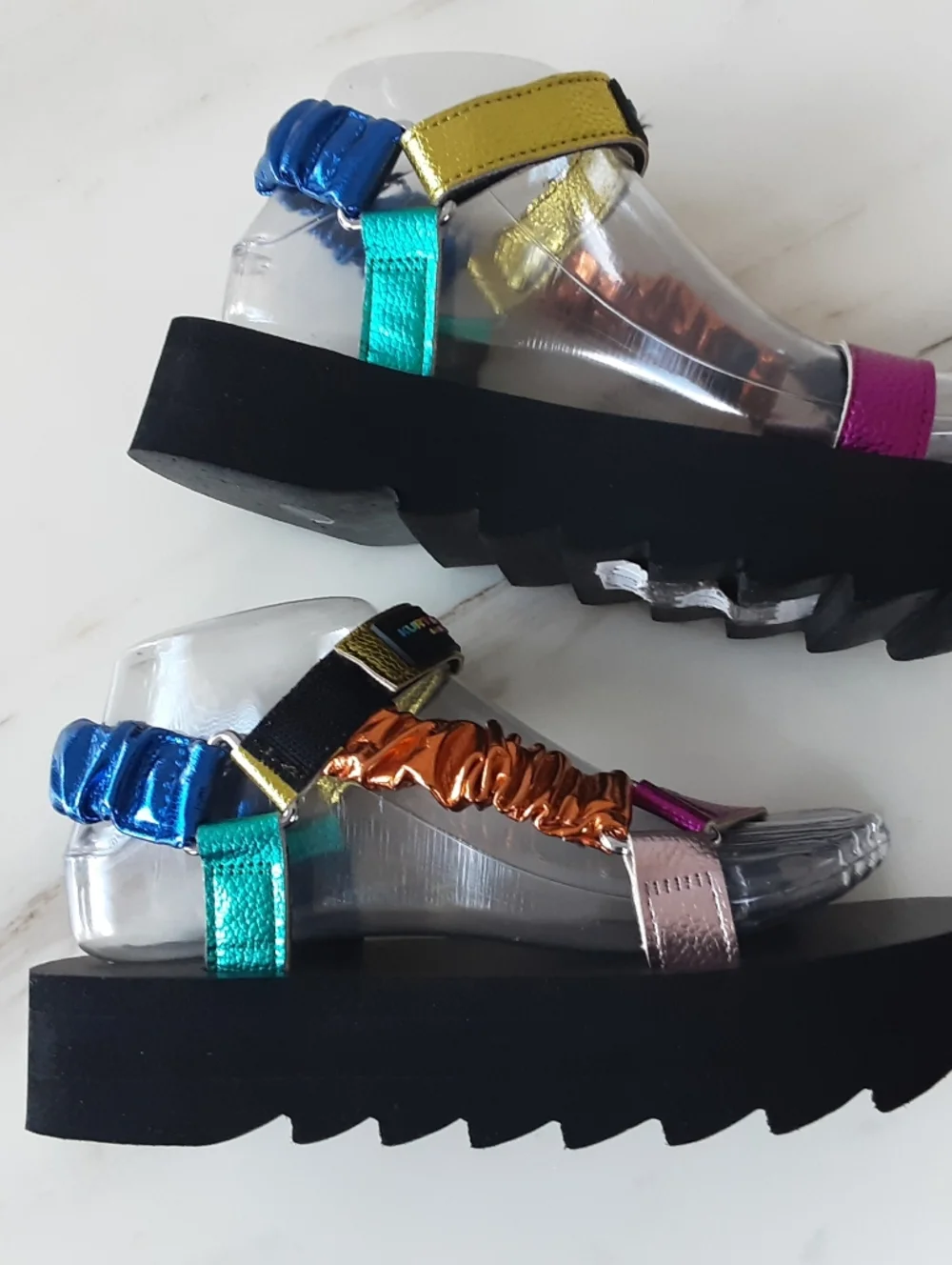 KURT GEIGER London Orion Rainbow Metallic Ruched Strap Platform Sandals Sz 6 - Picture 7 of 11